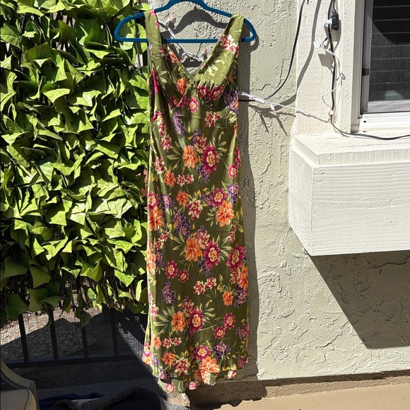 Dress Forum Dresses & Skirts - Dress Forum Satin Silky Summer elegant Olive and Floral Women's Dress
